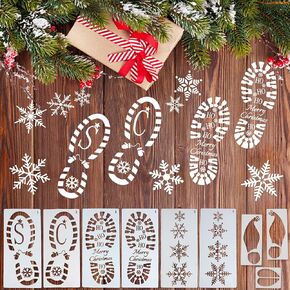 FOIMAS Christmas Santa Footprint Stencil,9pcs Snowflake Painting Stencil Large Elf Footprints Template for Craft Christmas Floor Decoration