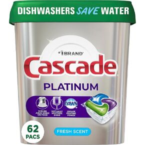 Cascade Platinum Dishwasher Pods, Dishwasher Detergent, Dishwasher Pod, Dishwasher Soap Pods, Actionpacs with Dishwasher Cleaner and Deodorizer Action, Fresh, 62 Count of Dish Detegent Pods