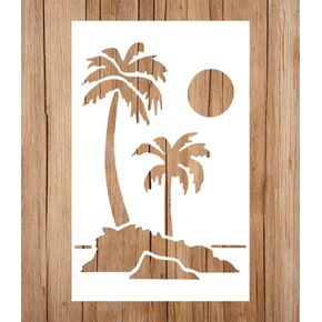 Palm Tree Stencil | Summer Nature Hawaiian Tropical Beach Stencils for for Painting on Wood, Glass, Wall, Rock, Fabric, Walls, Canvas, Glassware | Palm Tree Stencils for Painting (5x6), White