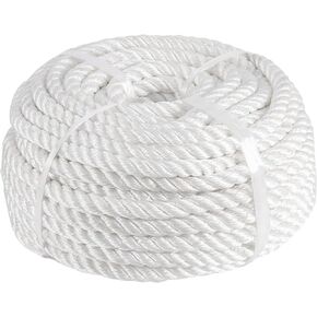 1/2 Inch 100 Ft White Polyester Rope, 3 Strand Braided Polyester Rope, Strong Pulling Rope for Marine, Commercial, DIY Crafts