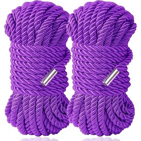 Silk Soft Rope, Skin Friendly Soft Nylon Rope Silky Black Red Rope, Durable Multipurpose Color Braided Rope Satin Twisted Cord Long Rope 32 Feet 8 mm (2-Pack, Purple)