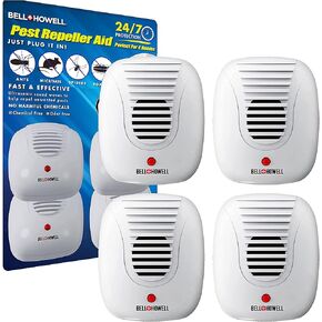 Bell + Howell Ultrasonic Pest Repeller Home Kit (Pack of 4), Ultrasonic Pest Repeller, Pest Repellent for Home, Bedroom, Office, Kitchen, Warehouse, Hotel