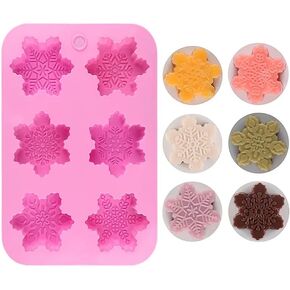 6 Cavity Christmas Snowflake Candle Soap Silicone Molds, Chocolate Candy Cookie Baking Mould, Snow Flakes Epoxy Resin Craft Made for Christmas Holiday Party Decoration Supplies