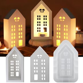 3D Silicone Molds House Candle Holder Molds Crystal Drop Glue Epoxy Resin Mold Concrete Molds Gypsum Cement Mold Candlestick Silicone Mold for DIY Home Decoration Resin Crafts Ornaments Gift