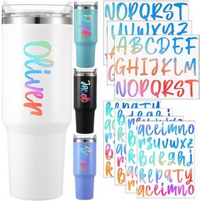 7 Pcs UV DTF Cup Wrap Letters Custom Transfer Letter Stickers Personalized Vinyl Name Decal for Glass Cups Tumbler Laptop Water Bottle Car Notebooks Window DIY Crafts