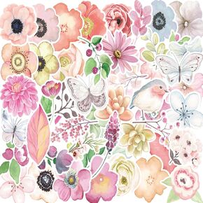 Flower Stickers 50 Pcs, Vinyl Waterproof Cute Plant Floral Stickers for Scrapbook Journal Water Bottles Phone Laptop Computer Envelopes Supplies