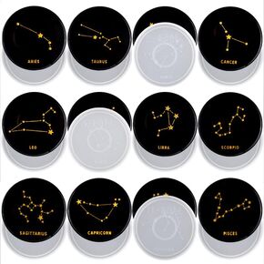 Zodiac Resin Molds Silicone Kit, 12 Constellations Resin Molds, Horoscope Casting Coaster Resine Mould with Stand Storage Holder Epoxy Moldes De Silicona para Resina Art Home Decorations