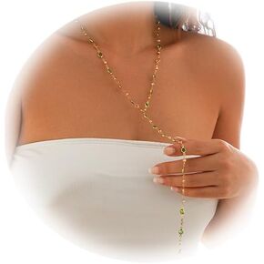 Gold Crystal Long Necklace,Summer Beach Crystal Bead Chest Body Chain Jewelry Bikini Beads Clavicle Chain Necklace for Women