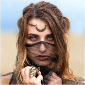 Asphire Viking Moon Head Chain Black Crystal Headpiece Boho Crescent Moon Forehead Chain Prom Party Festival Jewelry for Women and Girls
