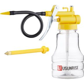 Oil Can Transparent High Pressure Oiler Lubrication Oil Can Bottle Oiling Gun with Rigid & Flex Spout Thumb Pump Tool Oiler