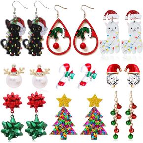 9 أزواج من أقراط عيد الميلاد للنساء أقراط قصب الحلوى مجموعة أقراط شجرة الكريسماس والقط والألبكة الأكريليك هدية لطيفة لحفلات عيد الميلاد in Kuwait