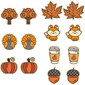 Thanksgiving Earrings Set Cute Turkey Pumpkin Maple Leaf Dangle Earrings Squirrels Wooden Thanksgiving Fall Earrings for Women Jewelry Autumn Harvest Thanksgiving Jewelry Gifts
