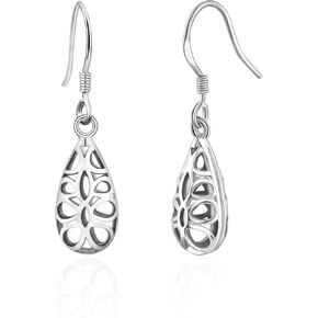 925 Sterling Silver Dangle Earrings Minimalist Teardrop Filigree Earrings Hypoallergenic Cletic Earrings Boho Earrings for Women Trendy