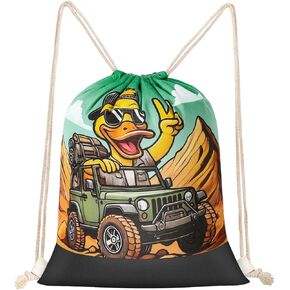 Jeep Duck Bag, Large Capacity Rubber Ducks Drawstring Bag (16.3 x 12.8 Inch), Cute Easter Gift for Jeep Enthusiast, Duck-Themed Party Favors, Gift Wrap, Easter Basket Stuffer