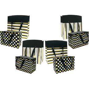Gift Bags or Gift Boxes, Gold and Silver Polka Dots, Chevron and Stripes Design - Perfect for Party Favor Bags, Goody Bags, Holiday Gift Bags, Birthday Gift Bags and Wedding Gift Bags