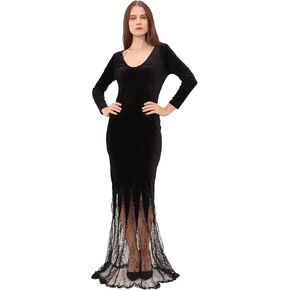 Women Formal Maxi Dress Deep V Neck Long Sleeve Lace Wedding Skirt Halloween Cosplay Mermaid Costume