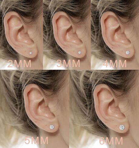 Tornito 5 Pairs 20G Titanium Threadless Flat Back Earrings Push-in Round Cubic Zirconia Earrings Studs Set Cartilage Earring Tragus Helix Piercing Jewelry For Men Women 2-6mm Silver Tone in Saudi Arabia