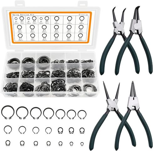 Snap Ring Pliers Set, 2pcs 7" Internal/External Circlip Pliers Kit with Bent Jaw, Heavy Duty Precision Spring Loaded Pliers for Ring Remover Retaining and Remove Hoses, Gaskets in Saudi Arabia
