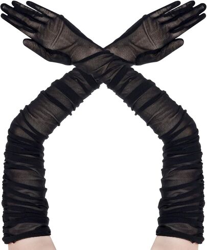 Nydotd Women's Sexy Sheer Gloves Super Long Mesh Tulle Ruched Gloves Opera 1920's Costume Party Dance Stretchy Gloves in Saudi Arabia