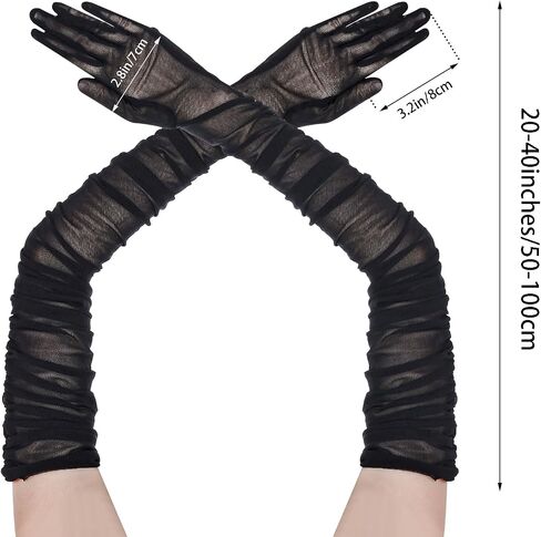 Nydotd Women's Sexy Sheer Gloves Super Long Mesh Tulle Ruched Gloves Opera 1920's Costume Party Dance Stretchy Gloves in Saudi Arabia