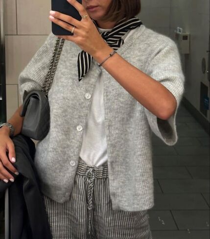 Women Crop Knit Cardigan Casual Short Sleeve Button Down Crewneck Sweater Going Out Tops in Kuwait