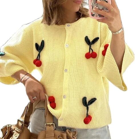 Women Crop Knit Cardigan Casual Short Sleeve Button Down Crewneck Sweater Going Out Tops in Kuwait