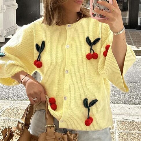 Women Crop Knit Cardigan Casual Short Sleeve Button Down Crewneck Sweater Going Out Tops in Kuwait