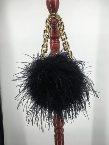 LVCOMEFF Women Ostrich Feather Mini Handbag Purse with Big Gold Chain for Party Fluffy Plush Luxurious in Kuwait