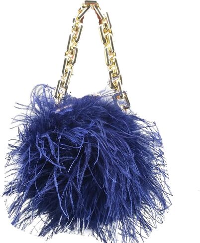 LVCOMEFF Women Ostrich Feather Mini Handbag Purse with Big Gold Chain for Party Fluffy Plush Luxurious in Kuwait