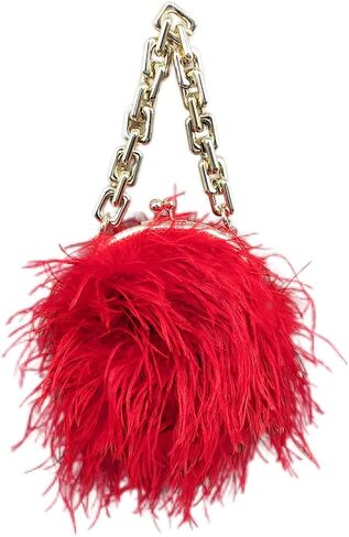 LVCOMEFF Women Ostrich Feather Mini Handbag Purse with Big Gold Chain for Party Fluffy Plush Luxurious in Kuwait