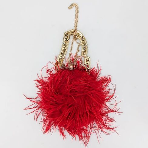 LVCOMEFF Women Ostrich Feather Mini Handbag Purse with Big Gold Chain for Party Fluffy Plush Luxurious in Kuwait