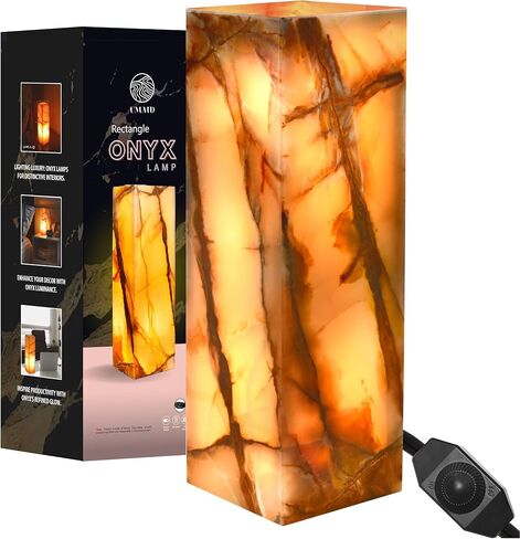 UMAID Elegant Handcrafted Onyx Marble Table Lamp, Warm Amber Glow, Relaxing Table Lamp for Office, Bedroom, Living Room, and Bedside, Includes Bulb & Dimmable Cord, Unique Home Decor Gifts (Rectangle) in Saudi Arabia
