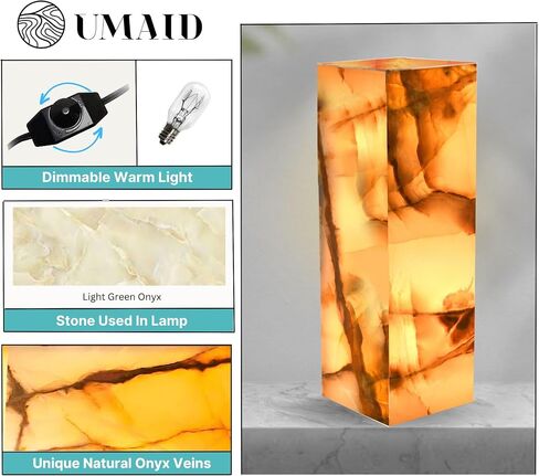 UMAID Elegant Handcrafted Onyx Marble Table Lamp, Warm Amber Glow, Relaxing Table Lamp for Office, Bedroom, Living Room, and Bedside, Includes Bulb & Dimmable Cord, Unique Home Decor Gifts (Rectangle) in Saudi Arabia