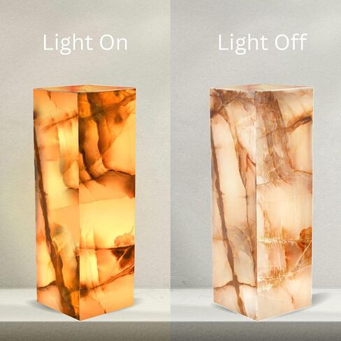 UMAID Elegant Handcrafted Onyx Marble Table Lamp, Warm Amber Glow, Relaxing Table Lamp for Office, Bedroom, Living Room, and Bedside, Includes Bulb & Dimmable Cord, Unique Home Decor Gifts (Rectangle) in Saudi Arabia