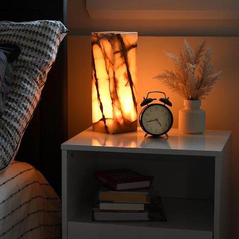 UMAID Elegant Handcrafted Onyx Marble Table Lamp, Warm Amber Glow, Relaxing Table Lamp for Office, Bedroom, Living Room, and Bedside, Includes Bulb & Dimmable Cord, Unique Home Decor Gifts (Rectangle) in Saudi Arabia