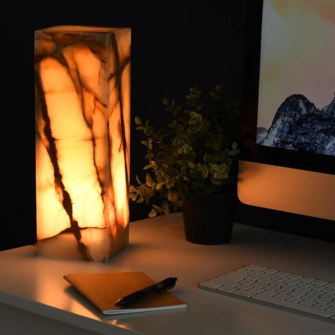 UMAID Elegant Handcrafted Onyx Marble Table Lamp, Warm Amber Glow, Relaxing Table Lamp for Office, Bedroom, Living Room, and Bedside, Includes Bulb & Dimmable Cord, Unique Home Decor Gifts (Rectangle) in Saudi Arabia