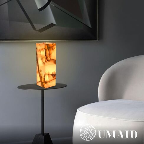 UMAID Elegant Handcrafted Onyx Marble Table Lamp, Warm Amber Glow, Relaxing Table Lamp for Office, Bedroom, Living Room, and Bedside, Includes Bulb & Dimmable Cord, Unique Home Decor Gifts (Rectangle) in Saudi Arabia