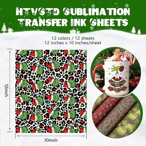 HTVSTD Christmas Sublimation Ink Transfer Sheets 12 Sheets 12inches * 10inches Leopard Pattern Sublimation Paper Pattern Transfer Sheets for Mugs Tumblers DIY in Saudi Arabia