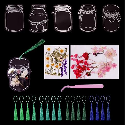 مجموعة علامات مرجعية للزهور المجففة الشفافة مكونة من 88 قطعة من choyaxo يمكنك صنعها بنفسك لقراءة الطلاب والمدرسين in Kuwait