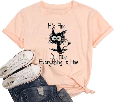T&Twenties Women T Shirt,Its Fine Im Fine Everything is Fine Inspirational Letter Printed Tees Short Sleeve Casual Shirt Tops in Kuwait