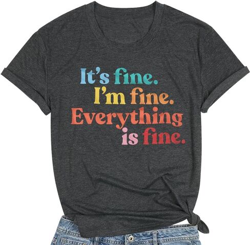 T&Twenties Women T Shirt,Its Fine Im Fine Everything is Fine Inspirational Letter Printed Tees Short Sleeve Casual Shirt Tops in Kuwait
