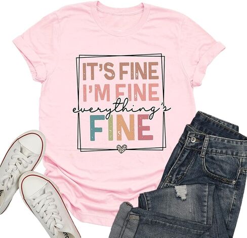 T&Twenties Women T Shirt,Its Fine Im Fine Everything is Fine Inspirational Letter Printed Tees Short Sleeve Casual Shirt Tops in Kuwait