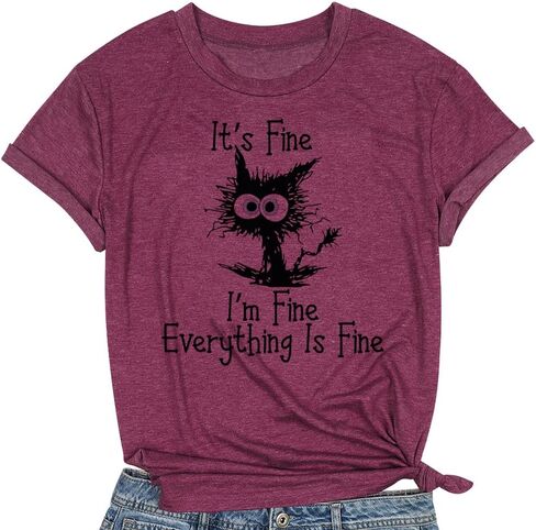 T&Twenties Women T Shirt,Its Fine Im Fine Everything is Fine Inspirational Letter Printed Tees Short Sleeve Casual Shirt Tops in Kuwait