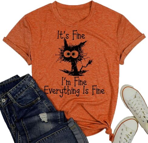 T&Twenties Women T Shirt,Its Fine Im Fine Everything is Fine Inspirational Letter Printed Tees Short Sleeve Casual Shirt Tops in Kuwait
