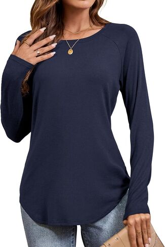 Amoretu Womens Long Sleeve T Shirts Casual Loose Round Neck Tops Fall Raglan Sleeve Tunic Shirts in Saudi Arabia