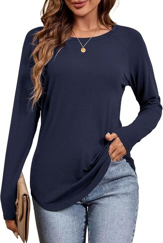 Amoretu Womens Long Sleeve T Shirts Casual Loose Round Neck Tops Fall Raglan Sleeve Tunic Shirts in Saudi Arabia