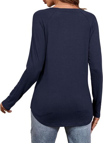 Amoretu Womens Long Sleeve T Shirts Casual Loose Round Neck Tops Fall Raglan Sleeve Tunic Shirts in Saudi Arabia