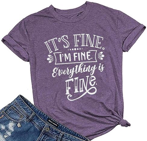 T&Twenties Women T Shirt,Its Fine Im Fine Everything is Fine Inspirational Letter Printed Tees Short Sleeve Casual Shirt Tops in Kuwait