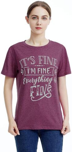 T&Twenties Women T Shirt,Its Fine Im Fine Everything is Fine Inspirational Letter Printed Tees Short Sleeve Casual Shirt Tops in Kuwait