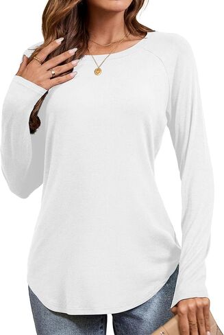 تي شيرت نسائي Amoretu بأكمام طويلة كاجوال فضفاض برقبة دائرية، قمصان تونيك بأكمام راجلان للخريف in Kuwait